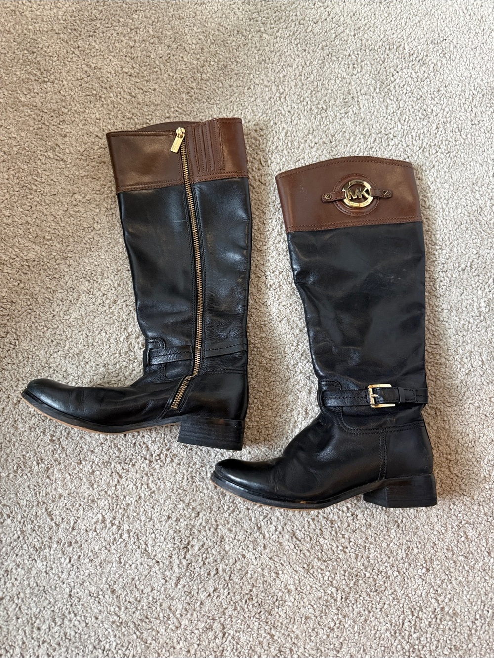 Michael Kors Dark Brown Leather Boots with Beige Interior